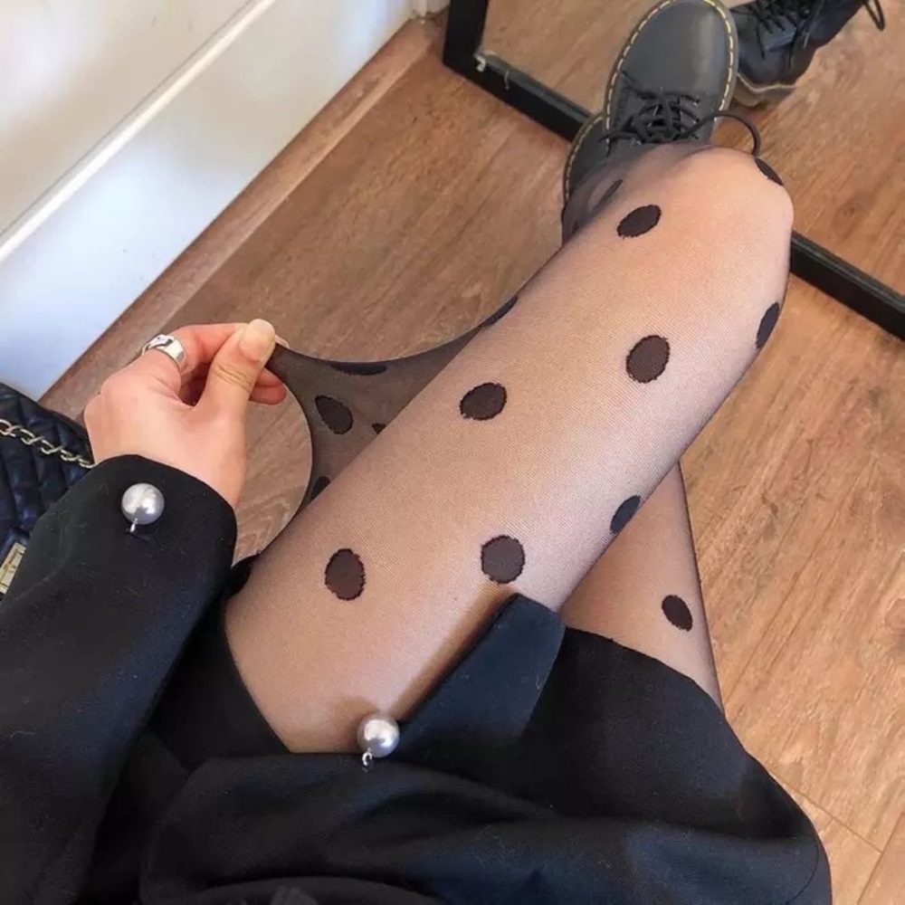 NWT black sheer dot tights stockings mesh thin large spots sexy black tights - Picture 12 of 15